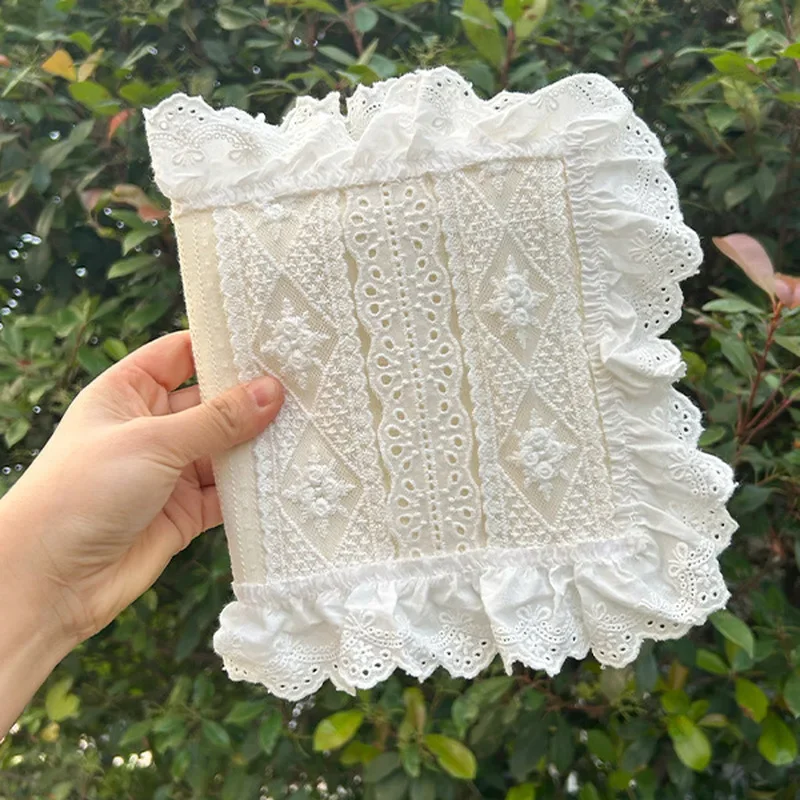 A5 Fabric Lace Book Jacket, High Aesthetic Adjustable Notebook Protective Cover, Reusable Handmade Ledger Sleeve