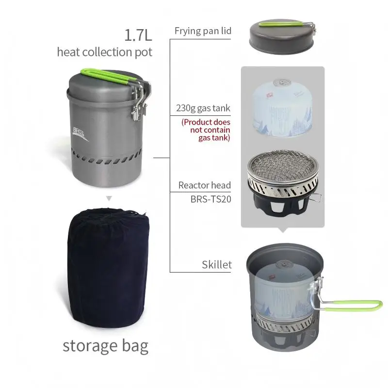 BRS-TS20 Reactor Head Outdoor Heat Collection Pot For Heating Windproof Camping And Multi-purpose Water Boiling Tools