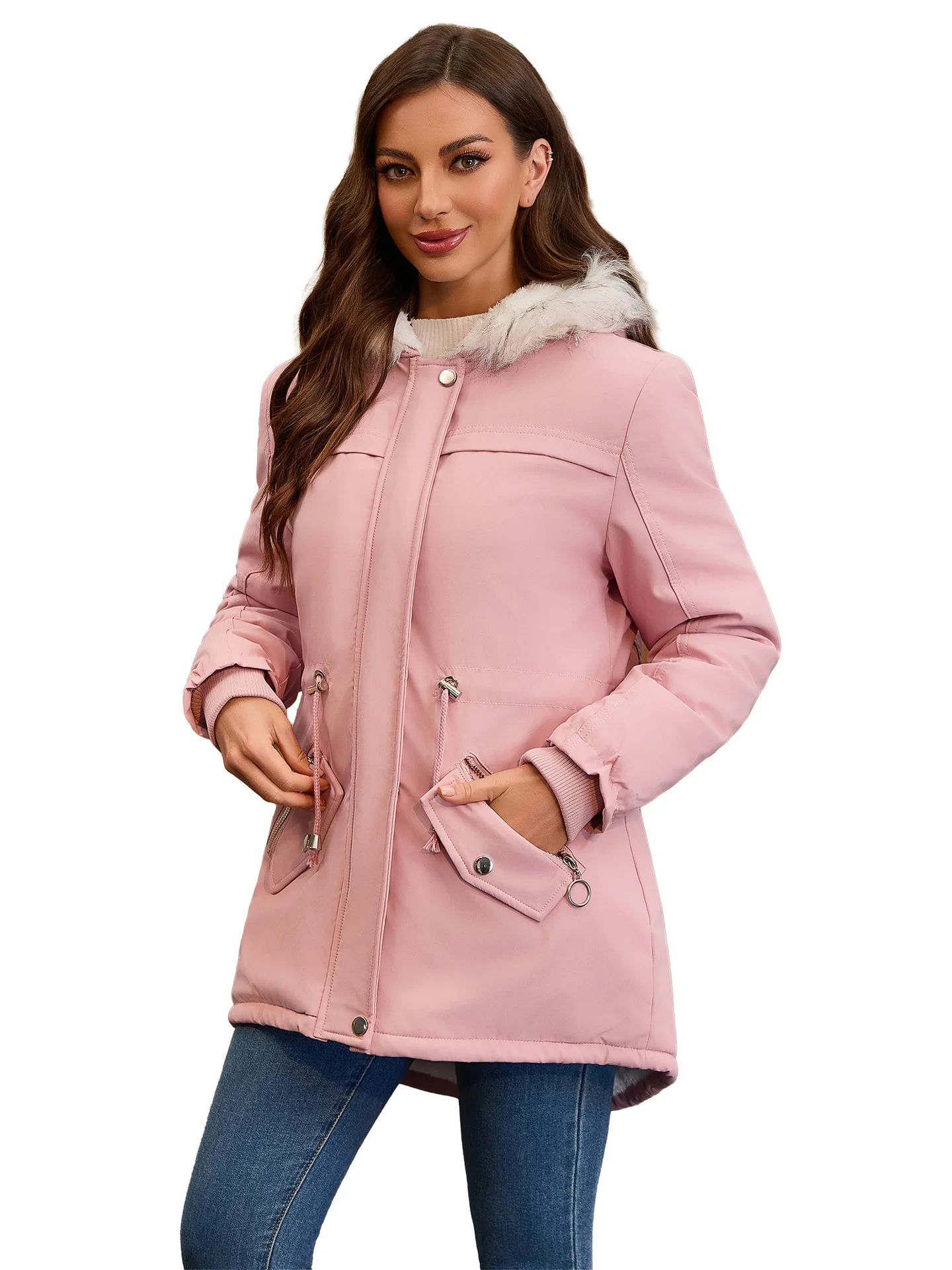 

Parkas Feminina Inverno Womens Autumn Thermal Layered Lady'S Drawstring Medium-Length Outdoors Warm Cotton-Padded Athleisure Hot