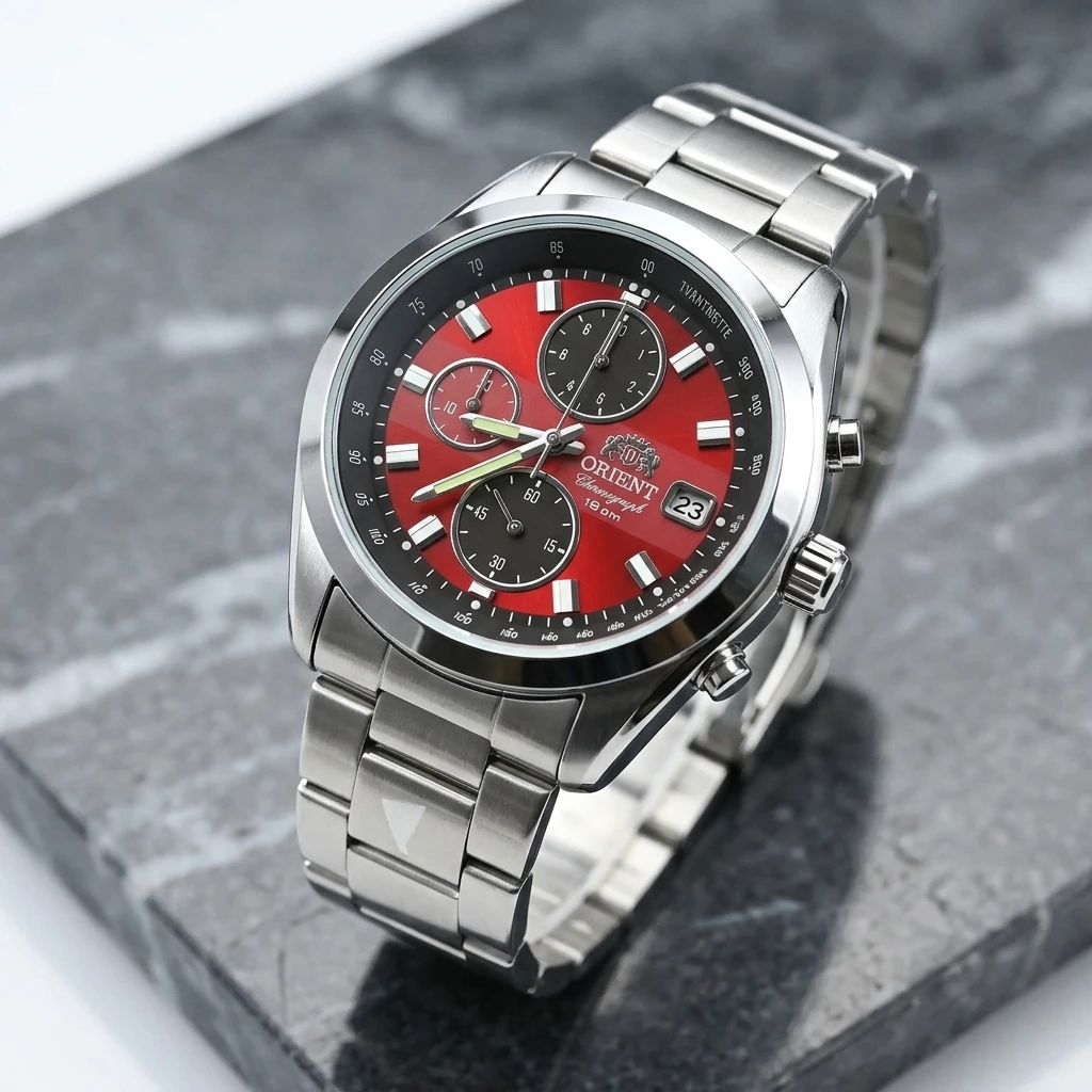 Japan Orient Quartz Chronograph Men Watch Tachymeter Date 100M Waterproof Stainless Steel Sports Wristwatch