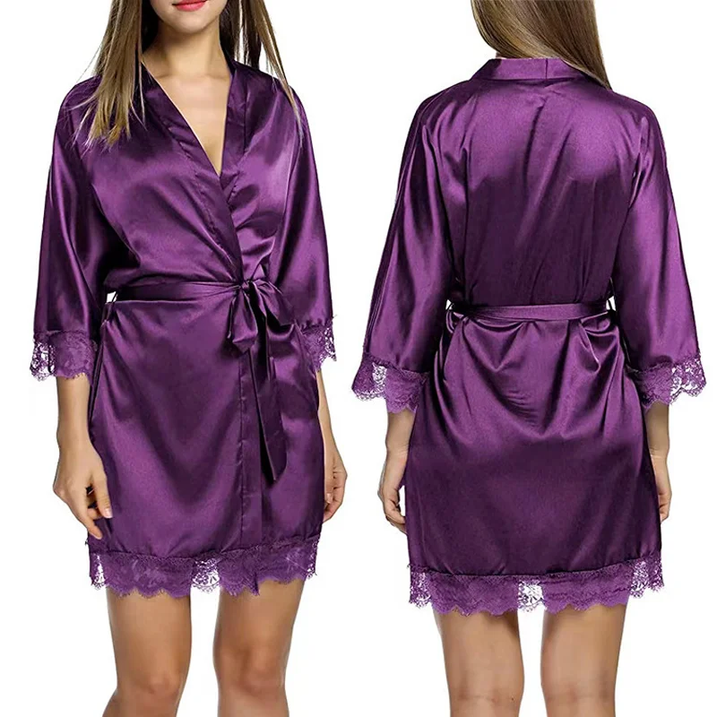 Women\'s New Robe Sexy Nightgown Ice Silk Underwear Home Lace Robe Bathrobe Sexy Ice Silk Large Size Pajama Dress Home Wear