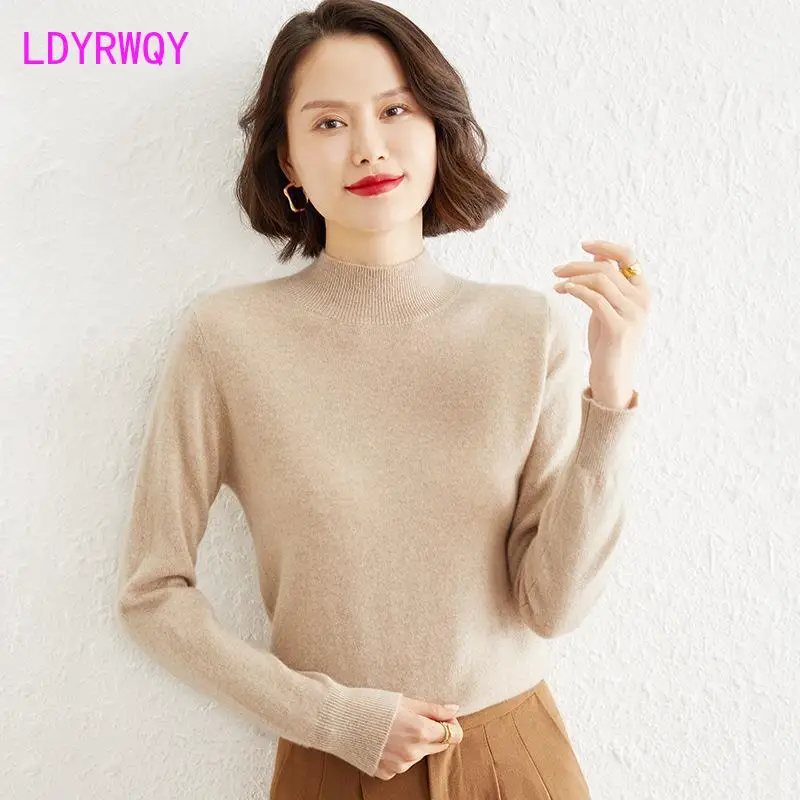 2023 Autumn and Winter New Knitwear Women\'s Half High Collar Underlay Sweater Solid Color Knitwear Women\'s Clothing