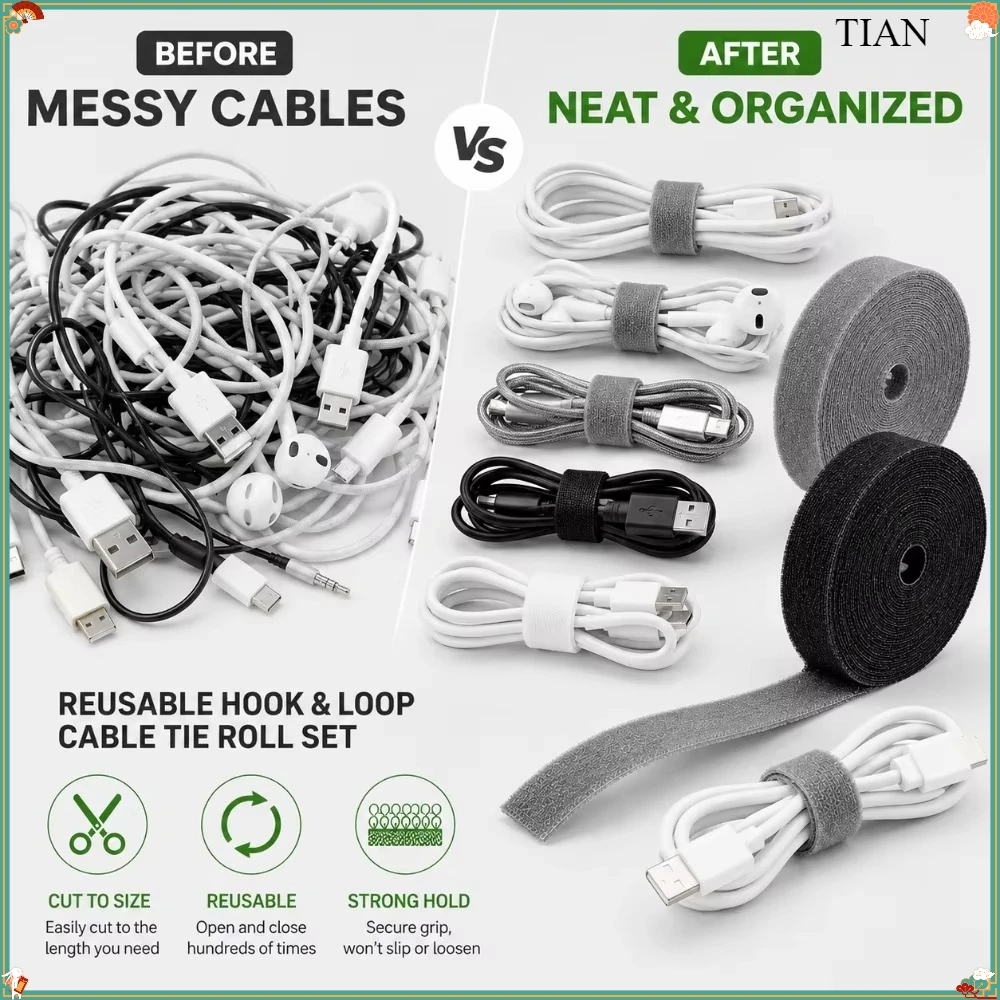 1PC 1PC Reusable Cable Tie Roll Cut to Length Hook and Loop Cord Organizer for USB Charger Earphone Computer Desk Wire Management - Aliexpress Deal
