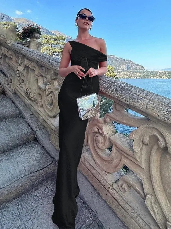 Sexy Slim Fit Satin Long Skirt with Susp Strapl High Waist Polyester Fiber  Dr European Sle  Color