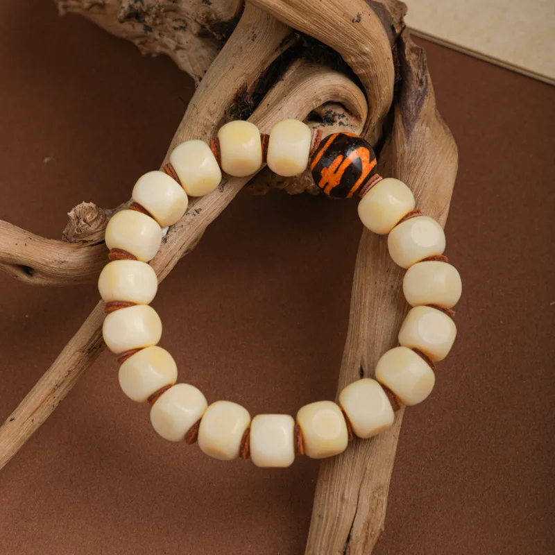 Natural Yellow Chicken Grease Bone Single-Wrap Men's Hexagonal AquariusBeads Bracelet Crafts Hand Toy