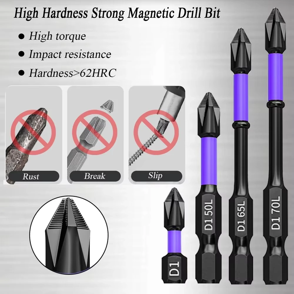 Brocas de chave de fenda magnética, antiderrapantes, à prova de choque, phillips, haste hexagonal, pontas de liga de aço adequadas para ferramentas elétricas