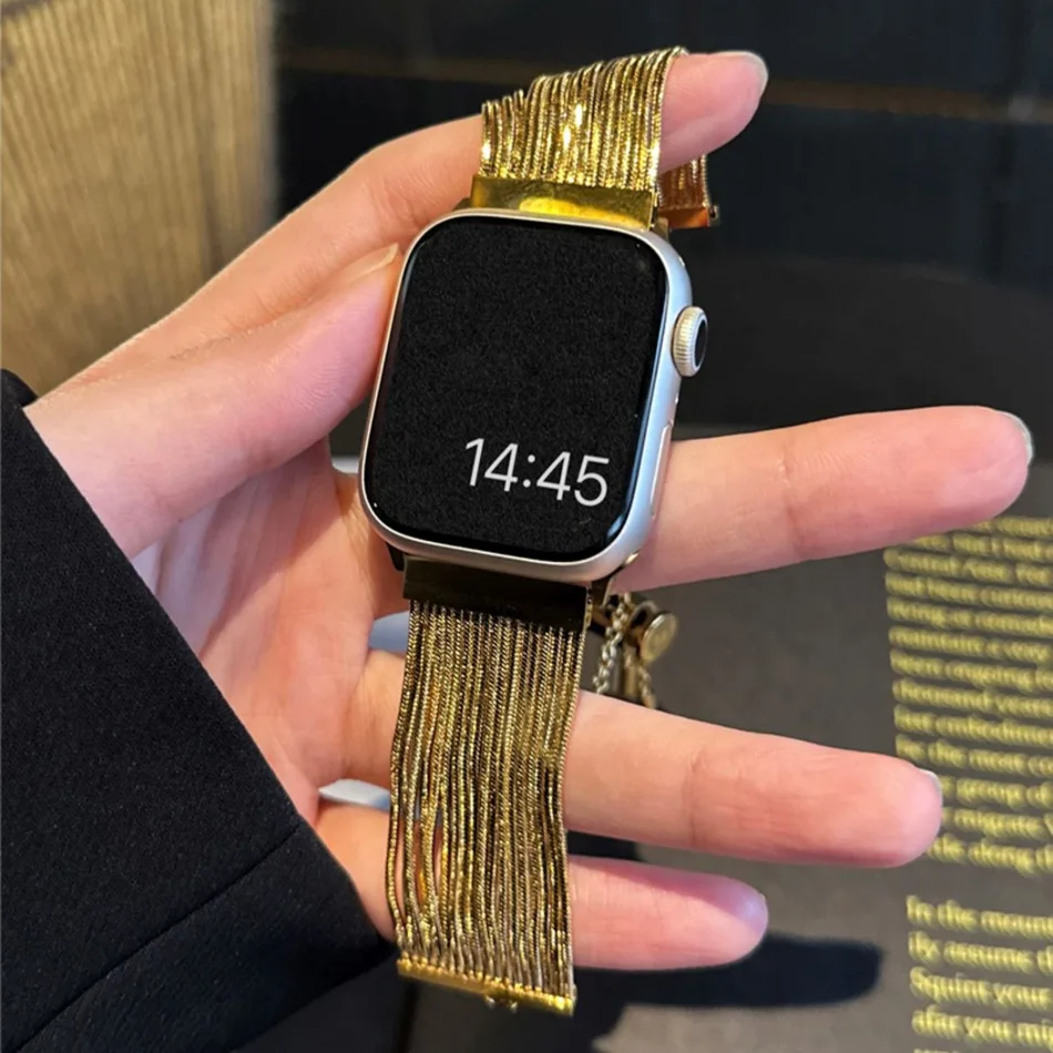 Armband für Apple Watch Band S11/10/9/8/7/SE/6/5/4/Ultra 3 2 IWatch Serie 49/46/45/44/42/41/40/38 mm Luxus Quaste Metall Armband – Detail 5