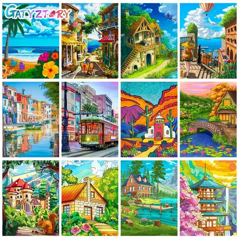 

GATYZTORY Full Square Round Diamond Painting Frame Cartoon Landscape Handicrafts Embroidery Gift For Adults Kids Wall Art