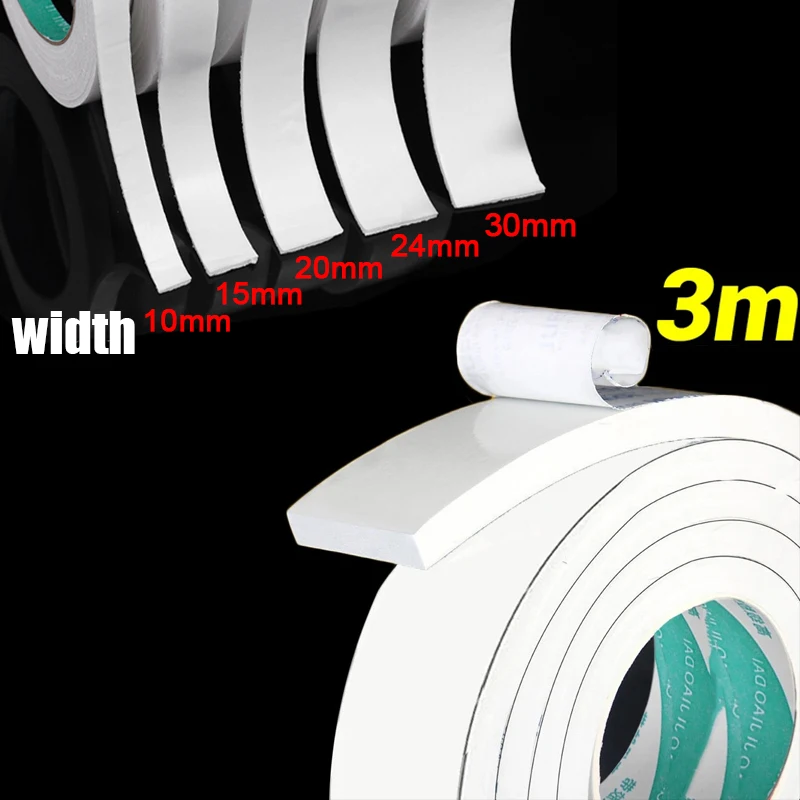 White Sponge Double Sided Acrylic Foam Adhesive Tapes for Mounting Fixing Pad 10mmx3m Width 10mm 15mm 20mm 24mm 30mm 300cm