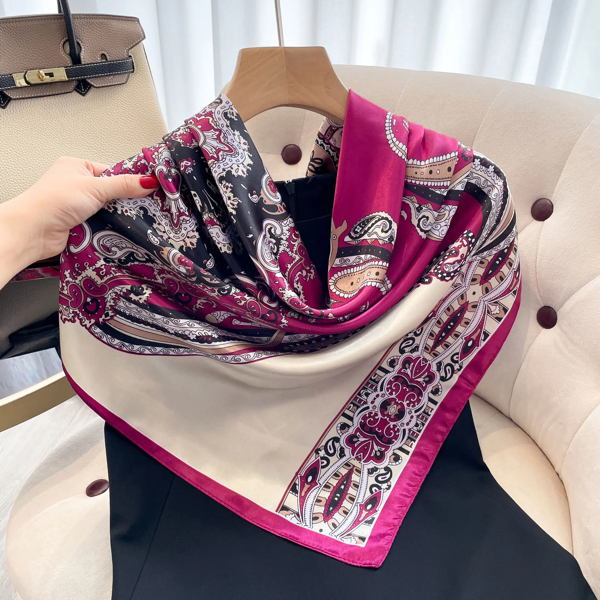 Silk Scarf Headwraps For Women Fashion Leopard Foulard Satin Shawl Scarfs Big Size 90*90cm Square Hair / Head Scarves Bandana