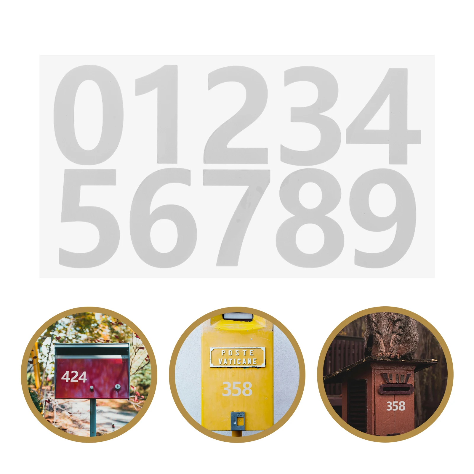 

5pcs Large Reflective Self Adhesive Mailbox For Outside White House Number Stickers Trash Can Decals Address Board Racing Number