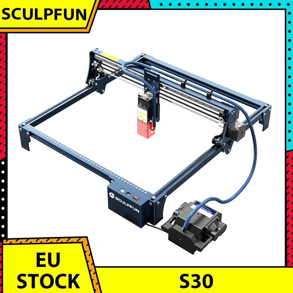 Graveur laser SCULPFUN S30 5W avec assistance pneumatique automatique, mise au point laser 0,06*0,06 mm, carte mère 32 bits, zone de gravure 410*400 mm
