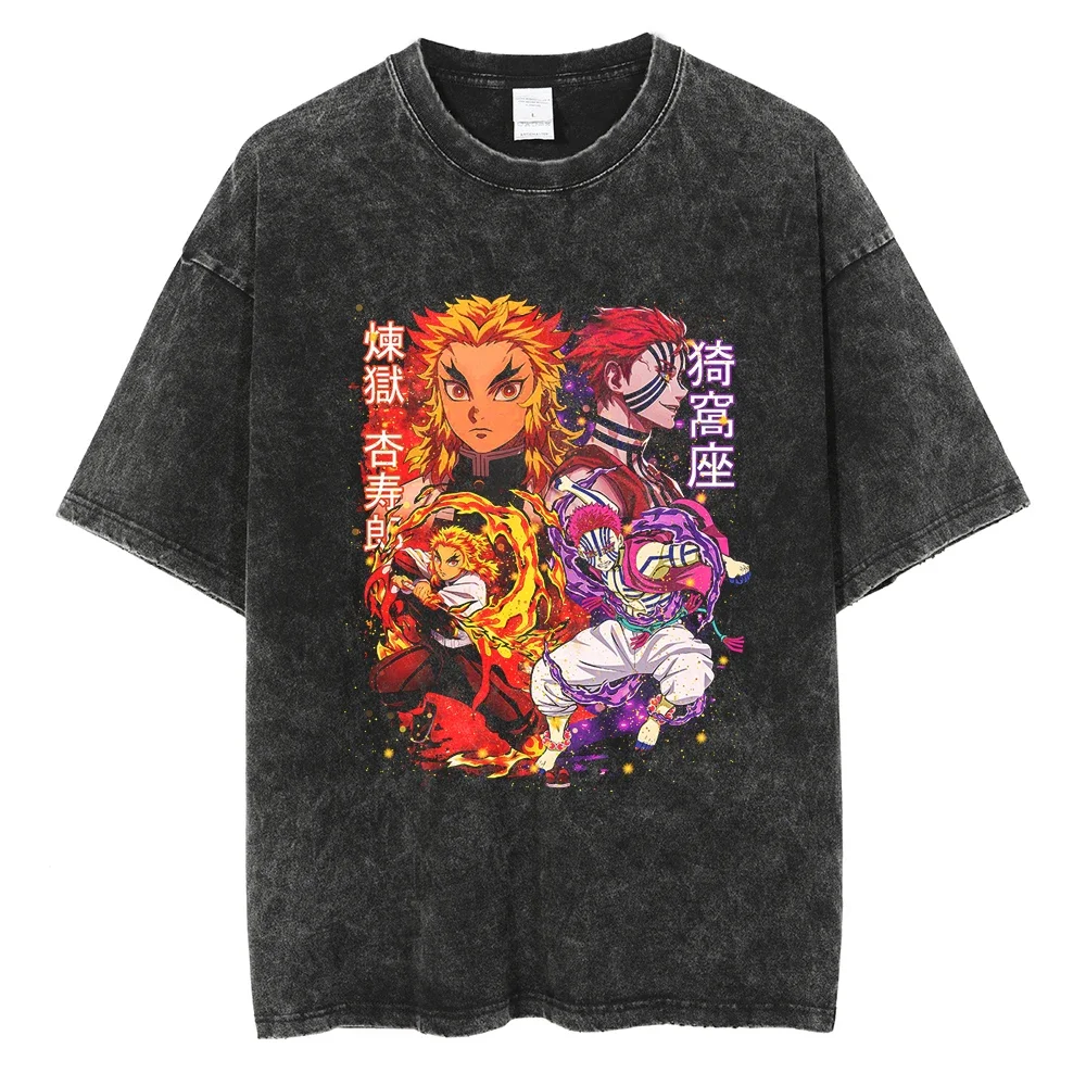 

Demon Slayer Anime Washed T Shirt Oversized T-shirt Summer Short Sleeve Anime Tshirt Cotton Vintage Harajuku Streetwear Tops