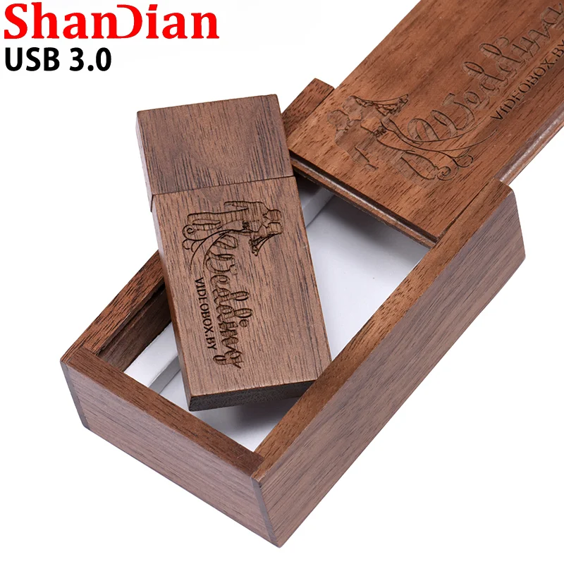 SHANDIAN 10PCS/LOT Wooden USB 3.0 Flash Drive 128GB Free Custom Logo with Box Pen Drive 64GB wedding Gift Memory Stick  U disk