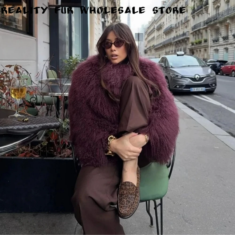 Mongolian Fur Coat Natural Fur Fashion Warm New Autumn Winter Clothes Women Mid-length Natural Fur Coat Luxury Real Fur Overcoat