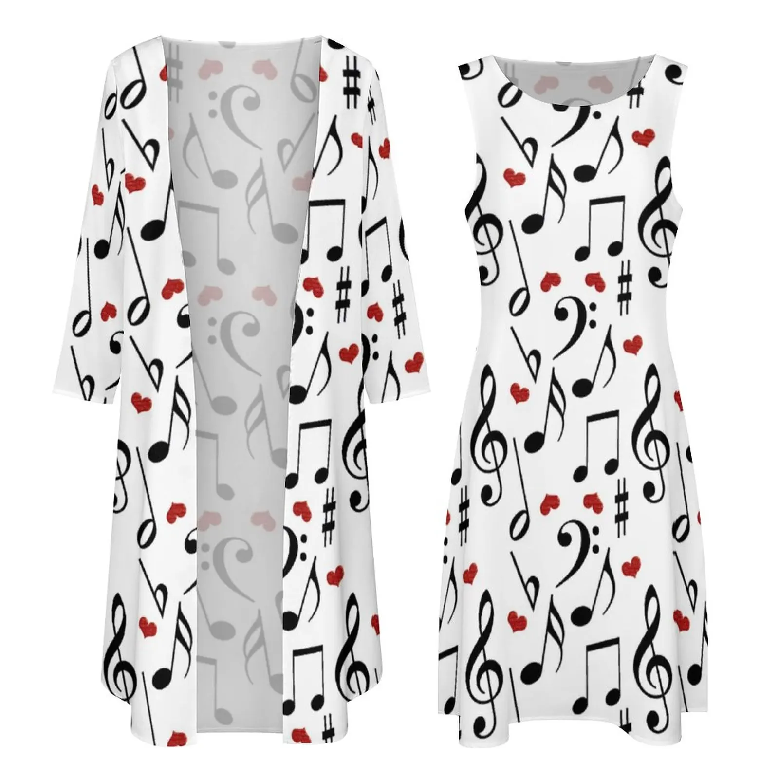 Music Note Dress With Hearts Kawaii Maxi Dress Two Piece Custom Boho Beach Long Dresses Street Style Oversized Vestidos