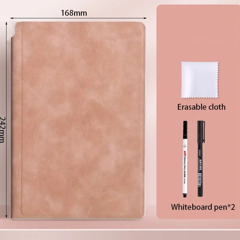 A5 Reusable Whiteboard Notebook Portable Weekly Planner Faux Leather Memo with 2Pcs Whiteboard Pen Erasing Cloth