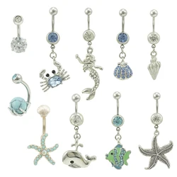 JINGLANG Trendy Crabs Starfish Octopus Dangle Navel Ring surgical steel Belly button Sexy Body Bars piercing Jewelry