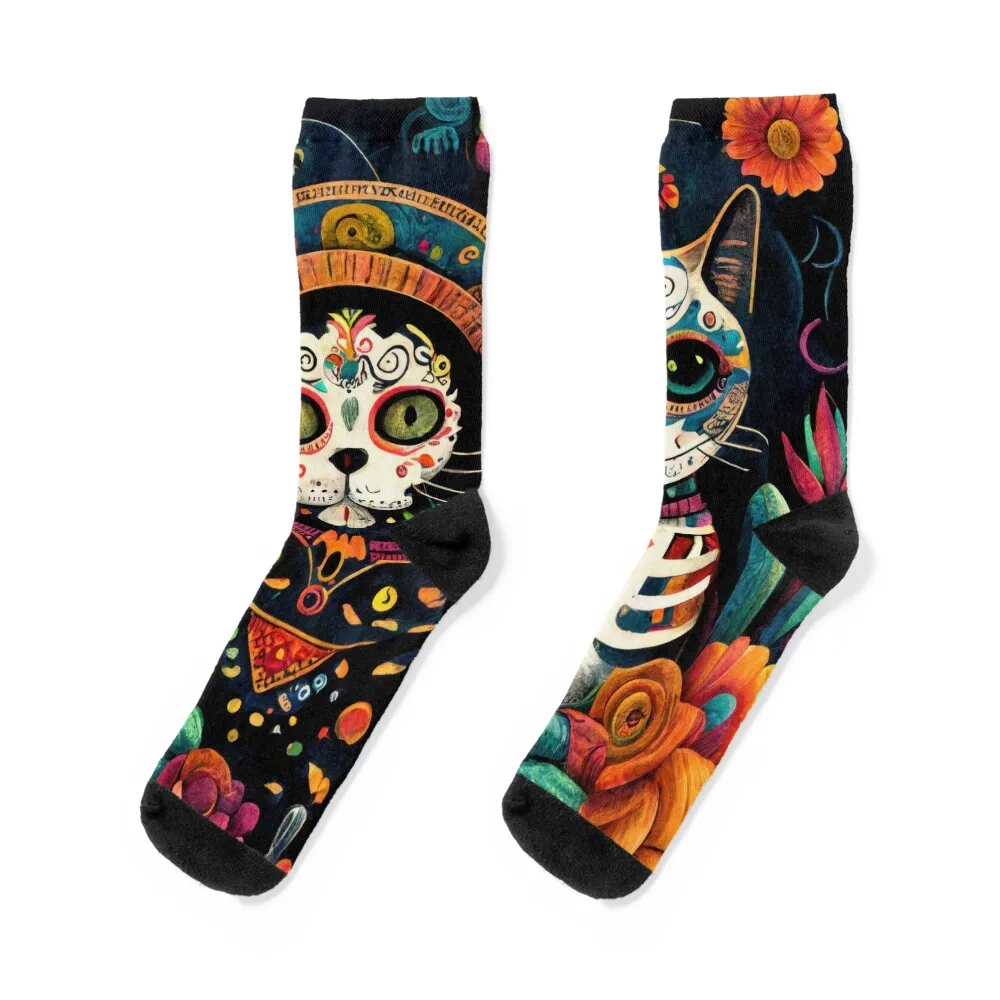 

Cats on Day of the Dead, Dia de Los Muertos Socks heated Heating sock luxe men cotton high quality Socks Ladies Men's