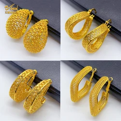 Dubai Simple Fashion Gold Plated Hollow Pierced Earrings Piercings Cartilage Ear Ring for Women Bride Ornament Gift Fine Jewelry