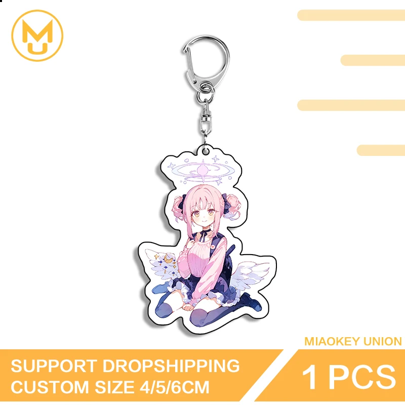 Beautiful Misono Mika Angel Wings Peripheral Double Sided Acrylic Keychain Kneel Sitting Chic Backpack Pendant Student Gifts
