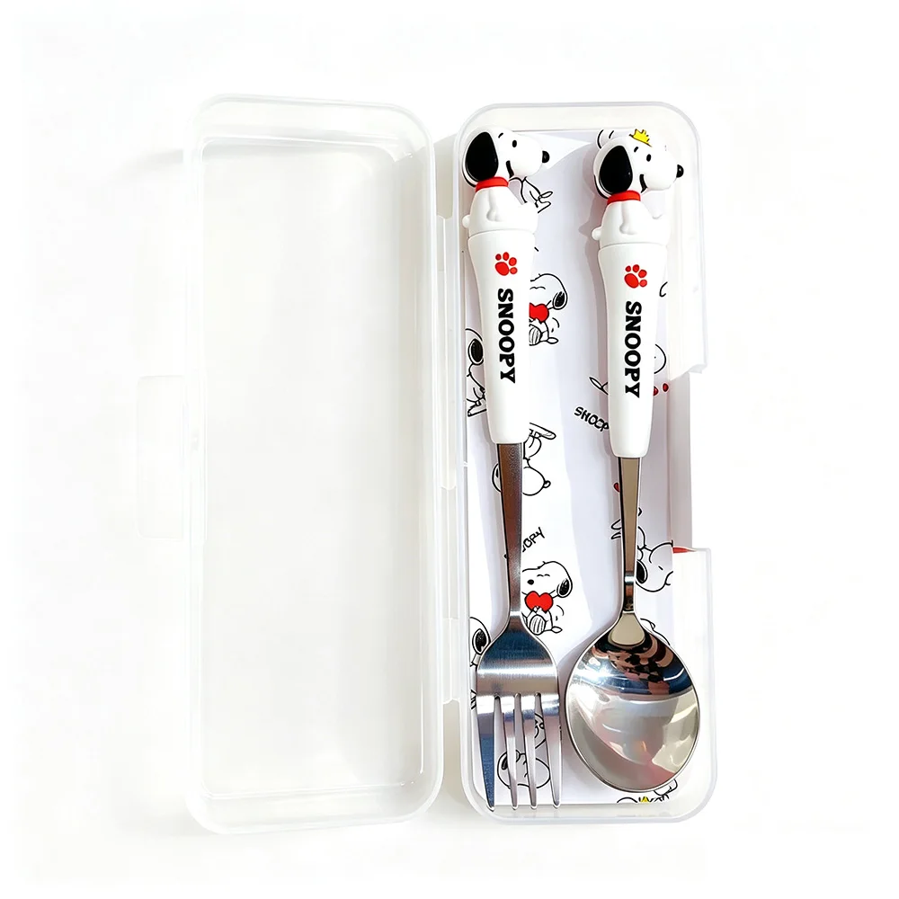 New Kids Funny Fork Spoon Set Peanuts Snoopy ABS Handle Stainless Steel Tableware Set Fork Spoon With Box House Stuff Kids Gifts view 6
