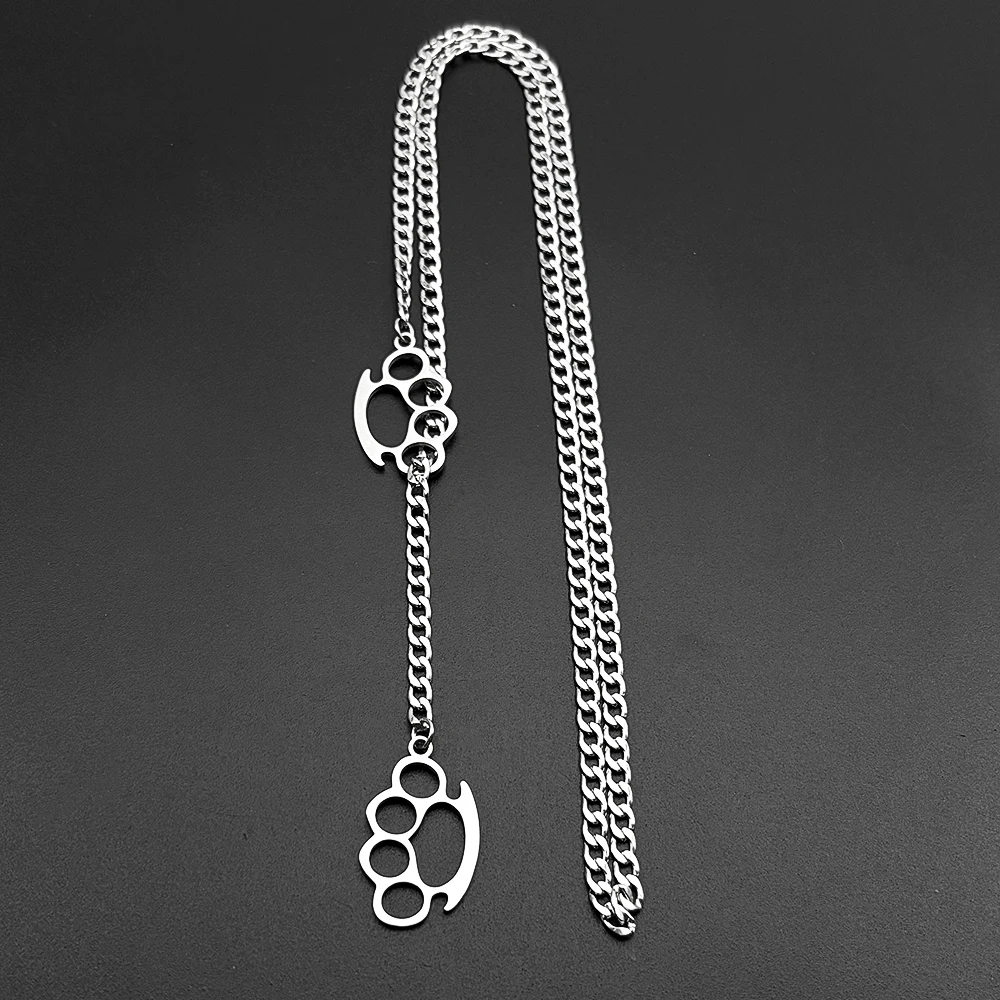 Hiphop Knuckle Duster Curb Chain für Damen und Herren, Edelstahl, silberfarben, Street Rock Rapper, coole DIY-Kampfhalskette, Schmuck – Detail 8