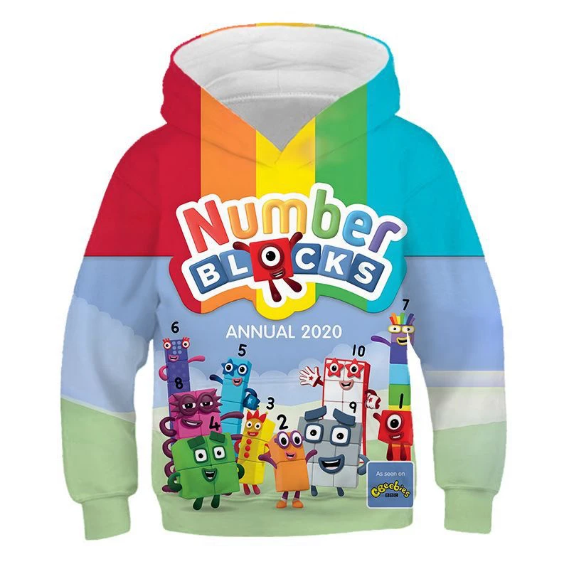 Numberblocks Digital Building Block Hoodie Numberblocks Letter Series Children Adult 3D Cartoon Hooded Autumn and Winter Coat