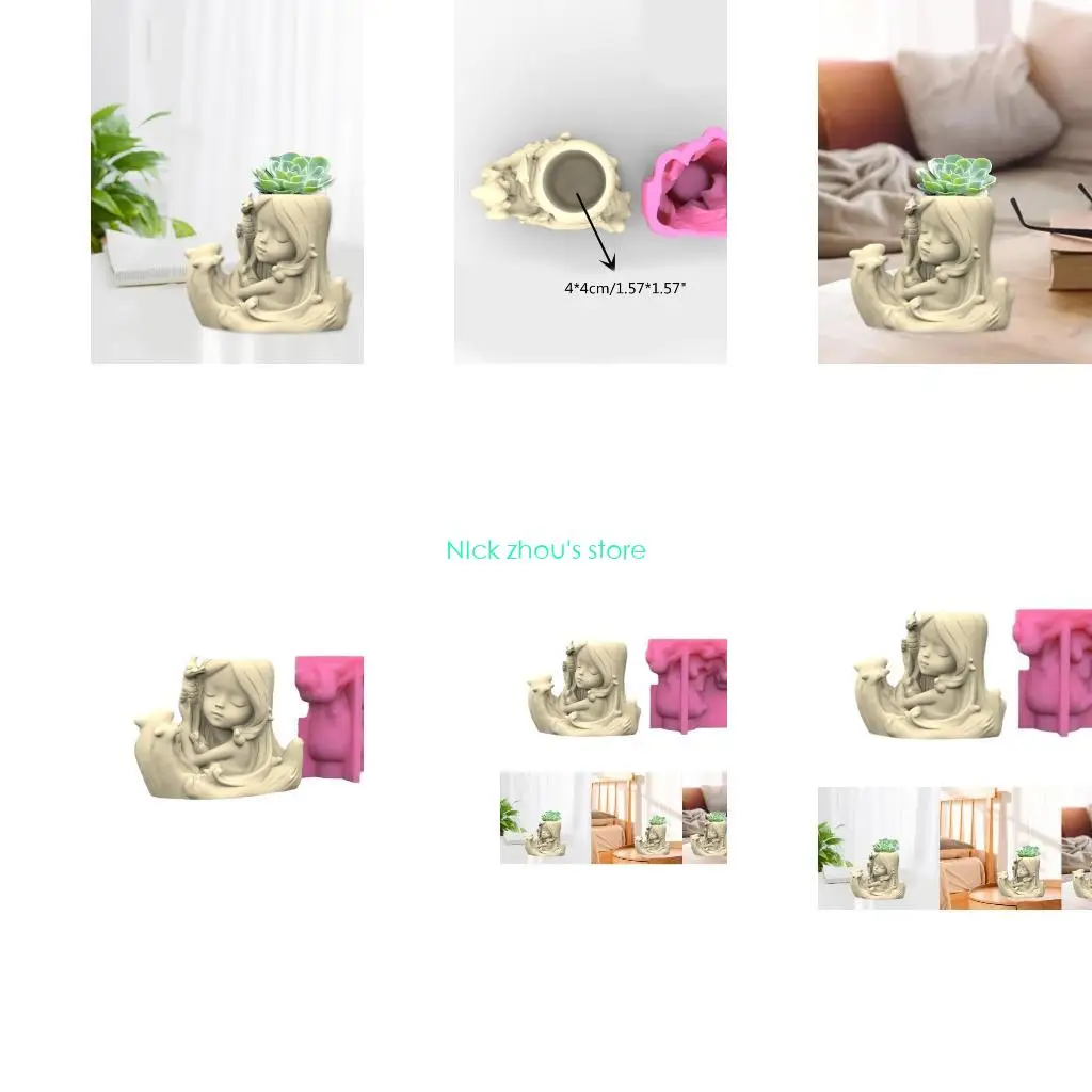 

E15E Seahorse Maid Planter Mold Flower Pot Silicone Mold DIY Pen Holder Home Decor