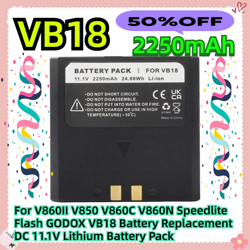 

For V860II V850 V860C V860N Speedlite Flash GODOX VB18 Battery Replacement DC 11.1V 2250mAh Lithium Battery Pack