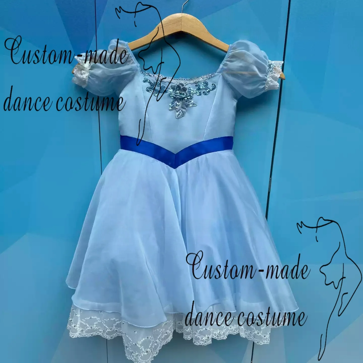 Customization of Blue Clara Graduation Ball Variations, Long Yarn Skirt Ballet Performance Costume