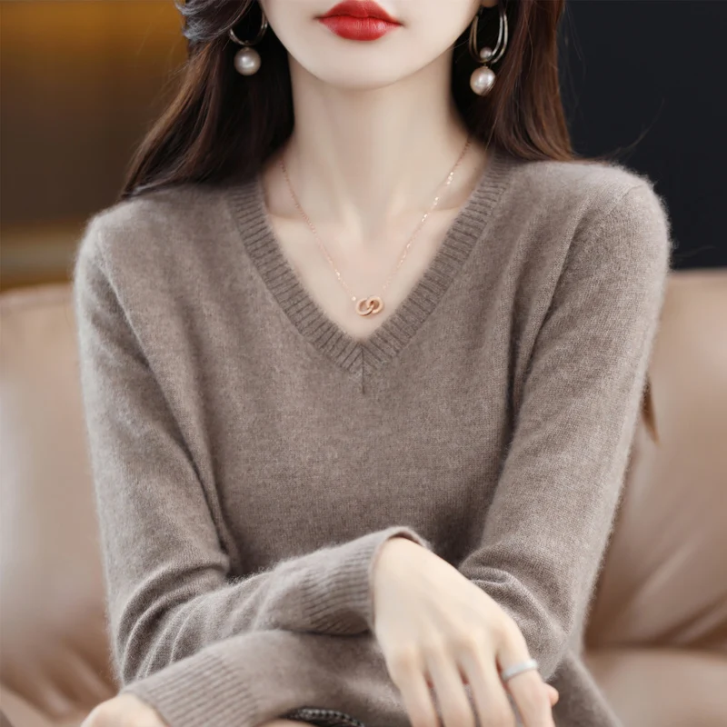 Cashmere Sweater Women Knitted Sweaters 100% Pure Merino Wool 2023 Winter Fashion V-Neck Top Autumn Warm Pullover Jumper Clothes