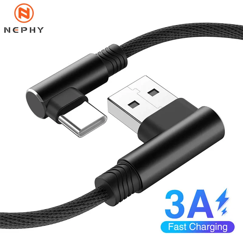 USB C 90 Degree Elbow USB Type C Charger Cord Cable for Samsung Xiaomi Mobile Phone Accessories 3A Fast Charging USB Cable 2M 3M