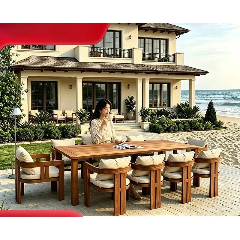 HYS outdoor solid wood tables and chairs courtyard villa garden terrace waterproof outdoor B & B hotel high-end furniture