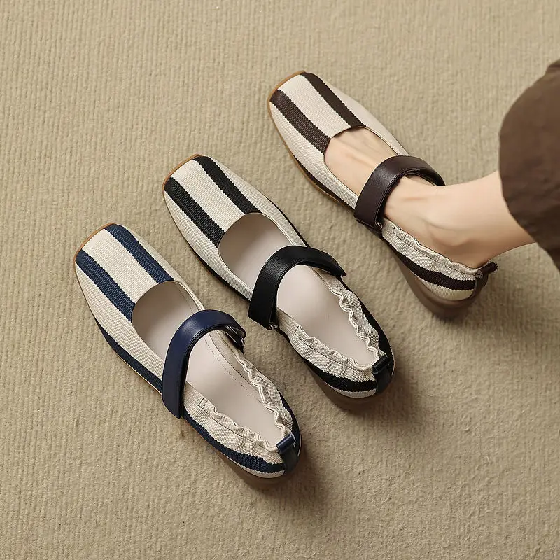 2026new spring autumn women pumps 22-25 cm microfiber+cowhide+sheepskin+pigskin square toe buckle mary janes women shoes fashion