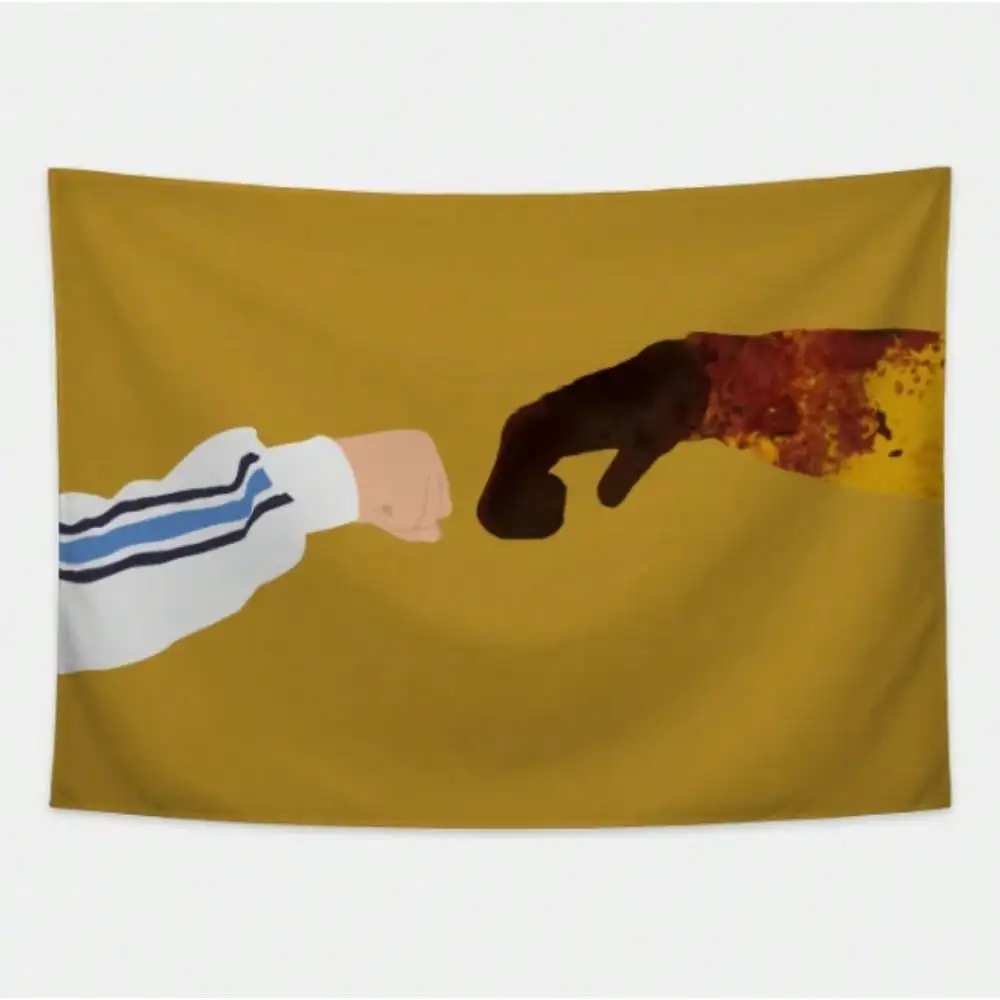 Fist Bump Tapestry, Urban Street Art Wall Hanging, Yellow Background Graffiti Style Decor for Bedroom Living Room Dorm