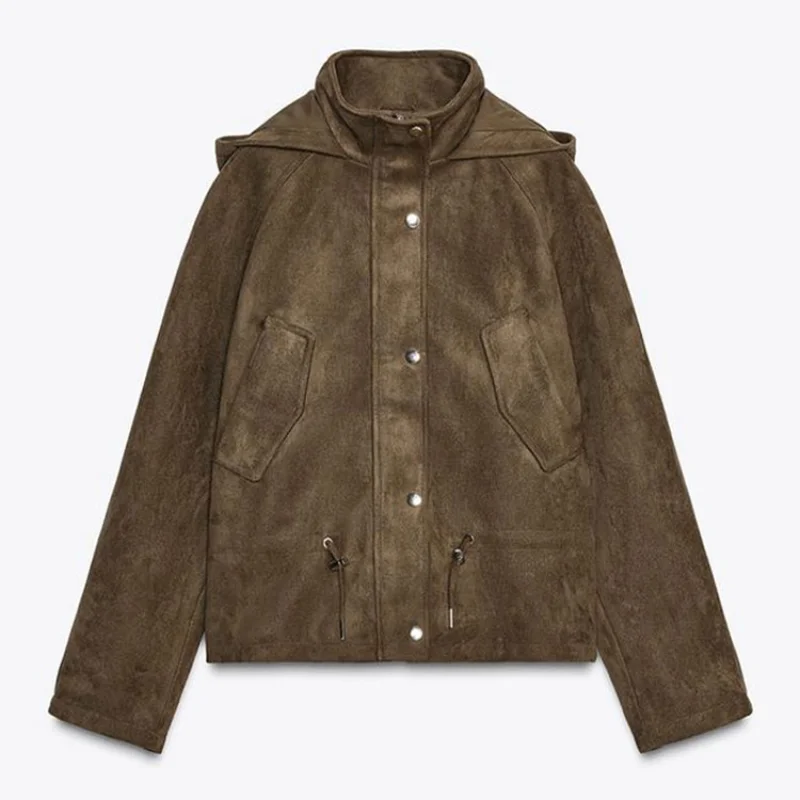 Veste Vintage à cordon de serrage pour femmes, couleur unie, manteaux à capuche à manches longues, nouvelle dame automne hiver 2025, vêtements d'extérieur pour les déplacements