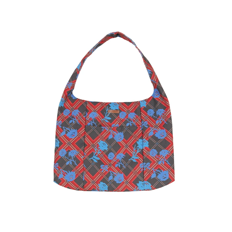 ELFSACK 2025 Winter New Arrivals Casual Y2K Cartoon Rabbit Color Block Plaid Tote Bag For Woman