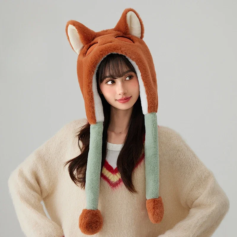 Disney Anime Nick Judy Women's Plush Hats Zootopia Figure Cartoon Cute Ear Sway Caps Gifts for Girls Children Winter Warm Hat