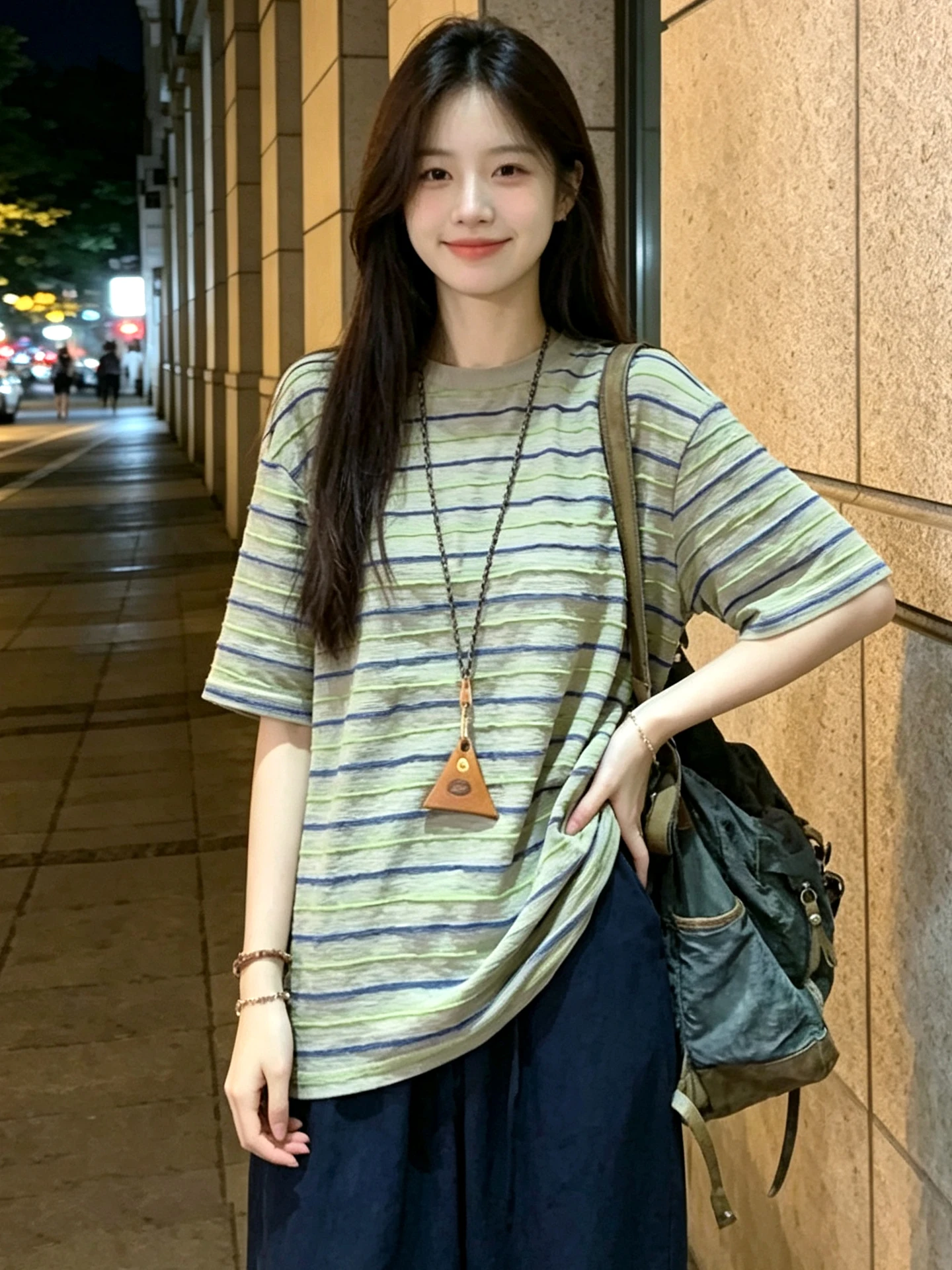 Retro Lazy Stripe Short Sleeve Women's T-shirt round Neck Loose Fit Summer Top Breathable Comfortable Slimming Effect