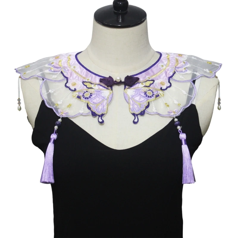 

Chinese Embroidered Decorative Collar for Girl Sweater Dress Clothes Cloud Shoulder with Pearl Beads Sewing Applique