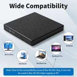 External DVD Drive USB 3.0 Type-C USB C Portable DVD Player External CD-RW Drive DVD-ROM Burner Player For Laptops Desktop PC