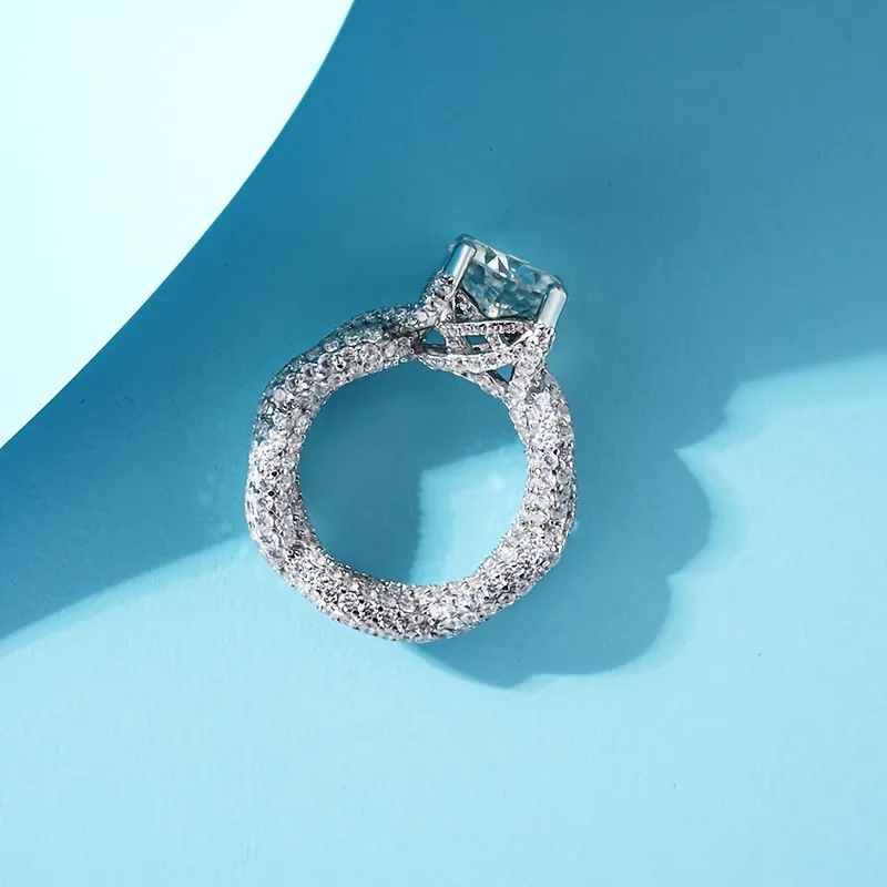 925 Sterling Silver Inlaid 5 Carat Hip-Hop Mosaics Fried Dough Twists Roll Ring Suitable for Men and Women for Daily Wear Wedding Engagement Ring Valentine's Day Gift Birthday Accessories the Best Gift for Good Friends