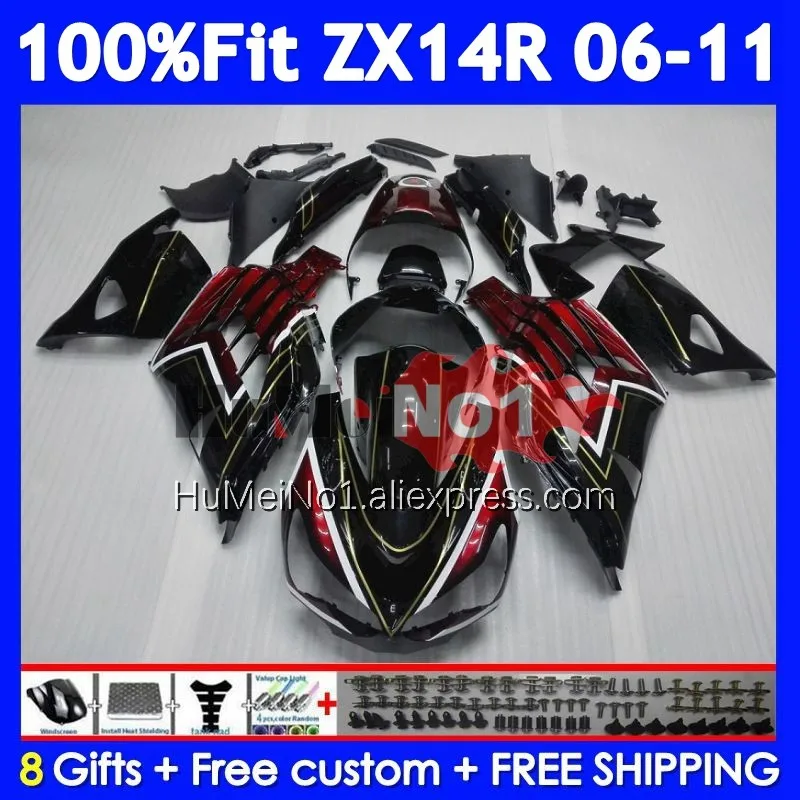 Body For KAWASAKI NINJA ZX 14R ZX14R 06 07 08 09 10 11 Red black 227No.18 ZX14 R ZX-14R 2006 2007 2008 2009 2010 2011 Fairing