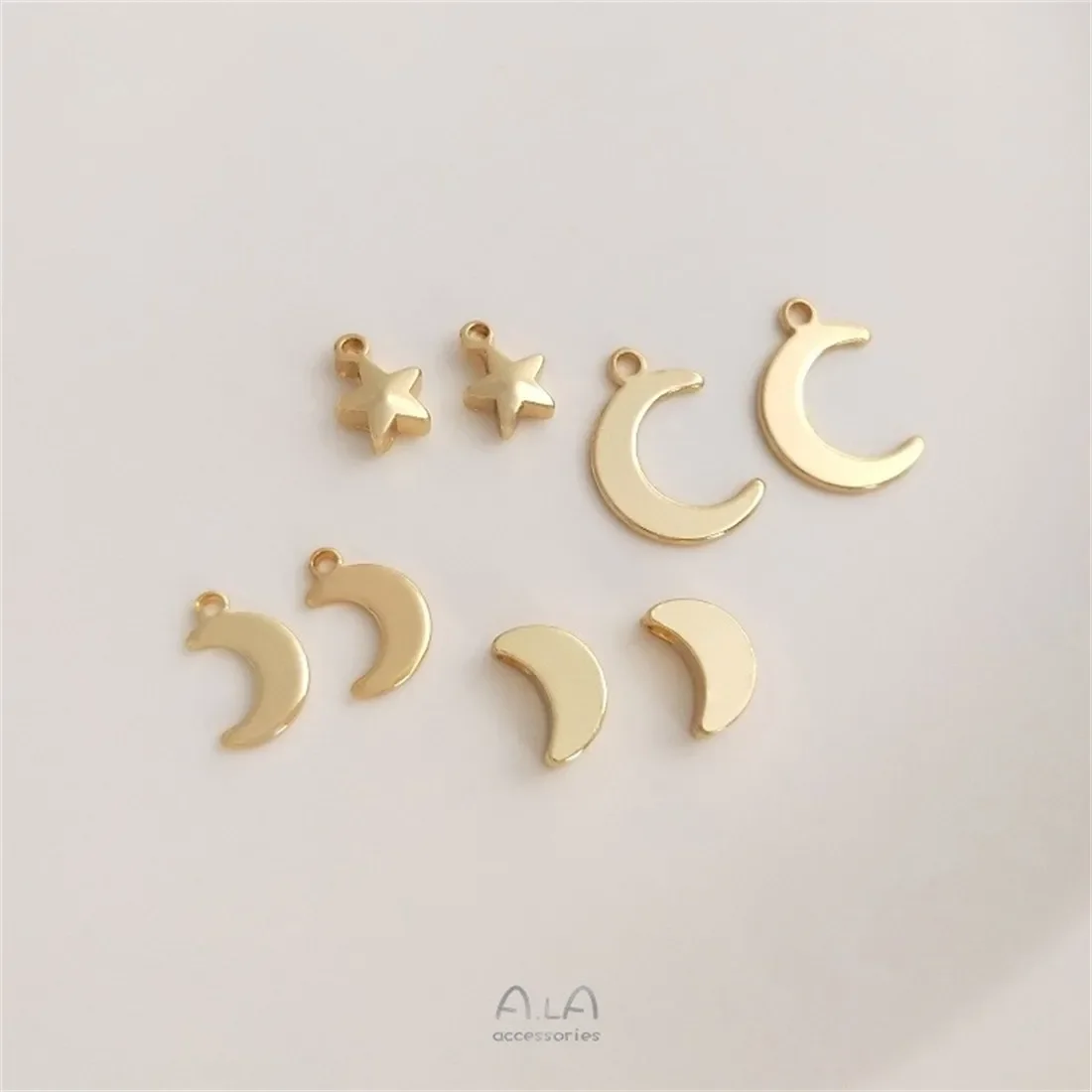 Copper Wrapped 14K Genuine Gold Accessory, Moon Pentagonal Star Small Pendant, DIY Handmade Headpiece, Earring, Small Pendant