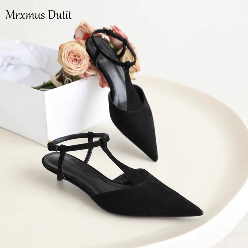 Mrxmus Dutit 2024 Spring New Comfortable Pointed Sandals Minimalist temperament slim heel pointed toe single shoes