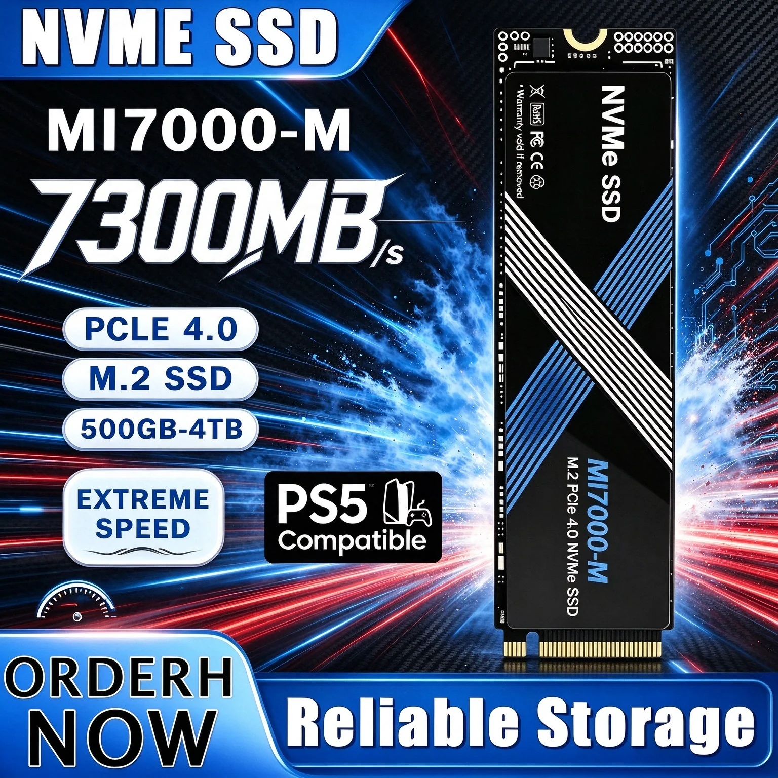 500GB to 4TB MI7000-M M.2 NVMe SSD PCIe 4.0 Hard Disk 7300MB/s Internal Solid State Drive for Laptop Desktop PC New