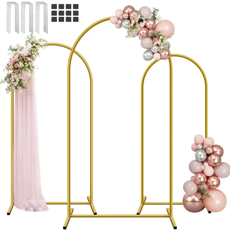 

Metal Arch Backdrop Stand, 7.2FT6.6FT6FT Wedding Arches for Backdrop, Gold Background Arch Stands Set of 3, Flower Arches Frame