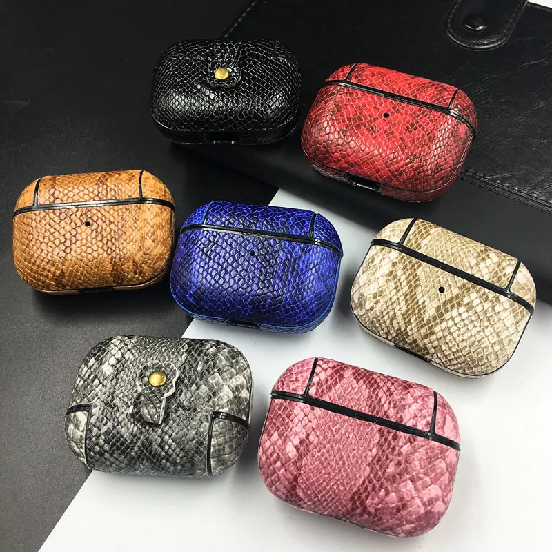 Snake Skin PU Leather Earphone Case For AirPods Pro 2019 Pro 2 2022 Shockproof Protective Cover For AirPods 3 Headphone Case