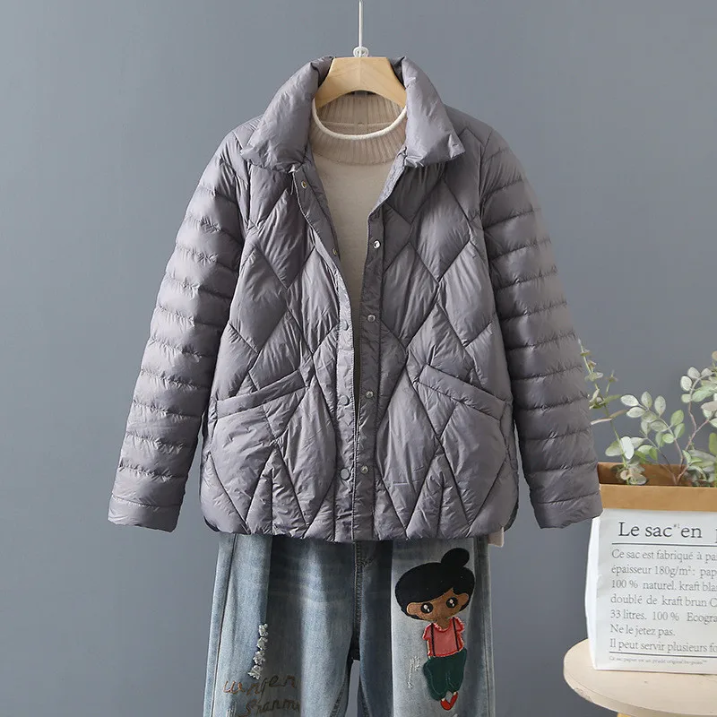 2023 Autumn Winter Women Single-breasted Warm Down Coat Light White Duck Down Jacket Parkas Female Slim Bigsize Puffer Outwears